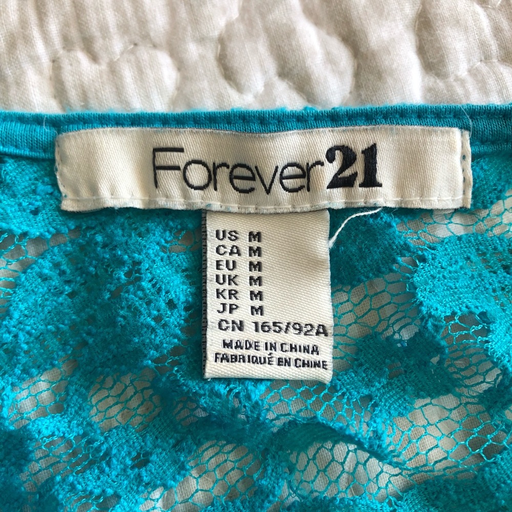 Forever21 Turquoise Lace Peplum Short Sleeved Top - Picture 5 of 5
